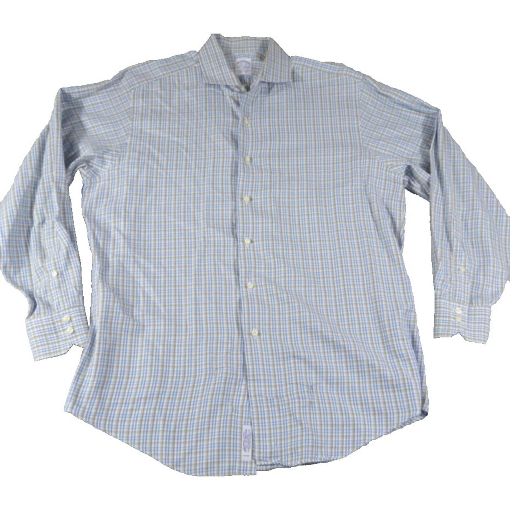 Brooks Brothers Mens 16.5 32 Regular Fit Egyptian Cotton Made‎ in USA Blue Shirt